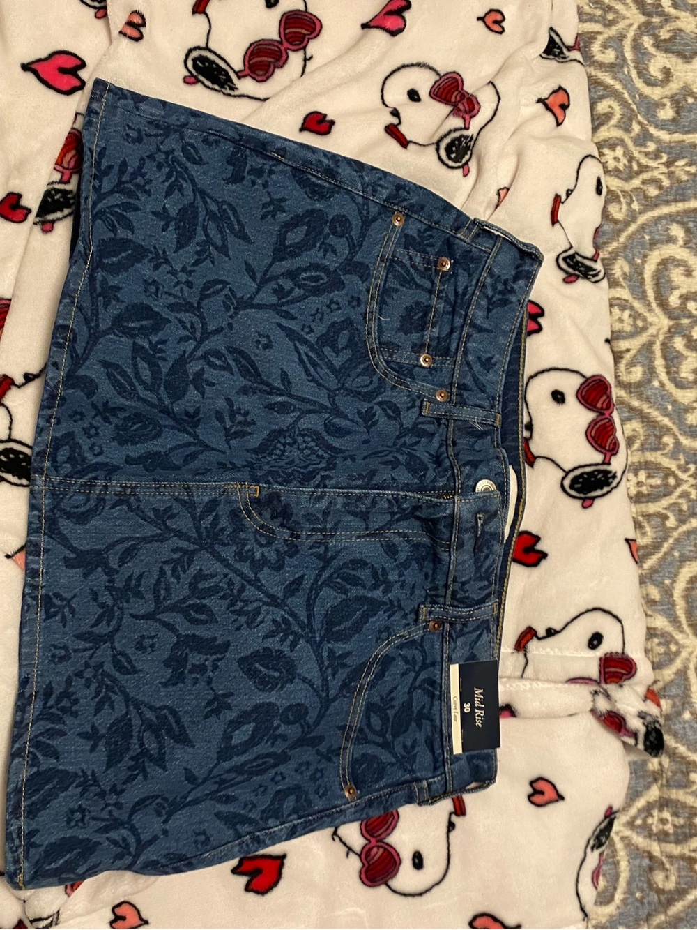 Abercrombie & Fitch Blue Floral Jacquard Denim Mini Skirt